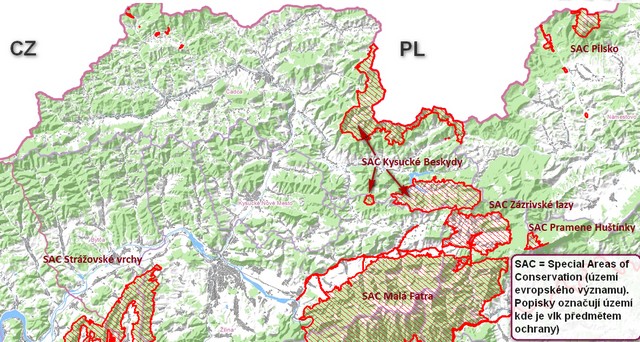 území evropského významu s výskytem vlka na Slovensku SACs_wolf_SK