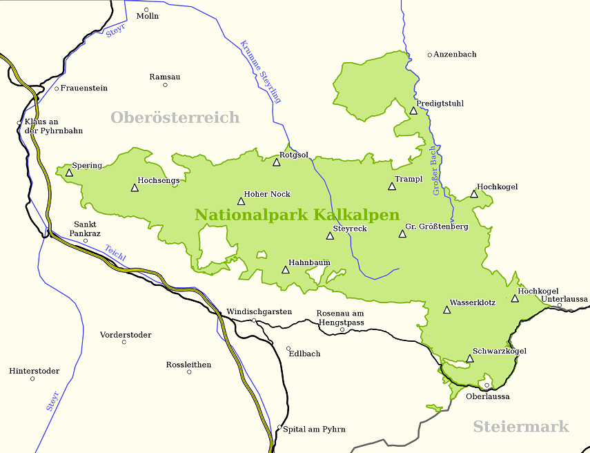 The map of Kalkalpen National Park in the Upper Austria
