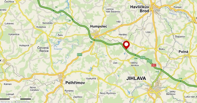 The site of the collision on the D1 near Skorkov. Map data: Mapy.cz