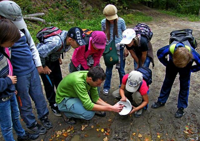odlévání stop na exkurzi se školou