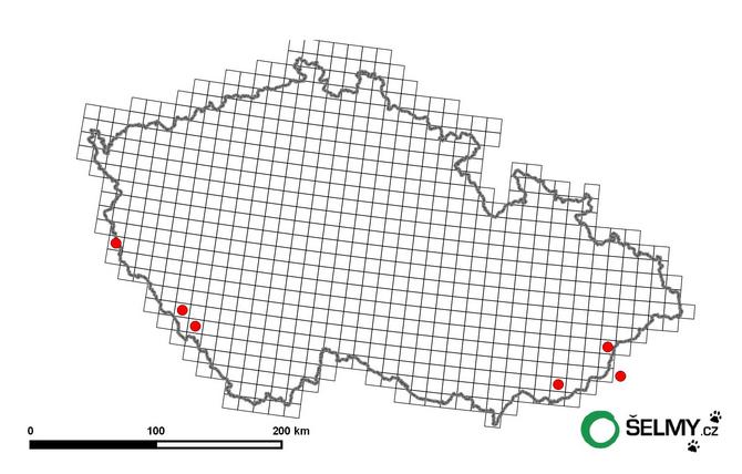 Mapa výskytu kočky divoké, 2016