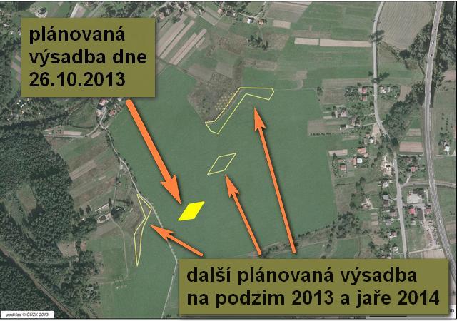 zobrazení ploch plánované výsadby stromů v koridoru Jablunkov