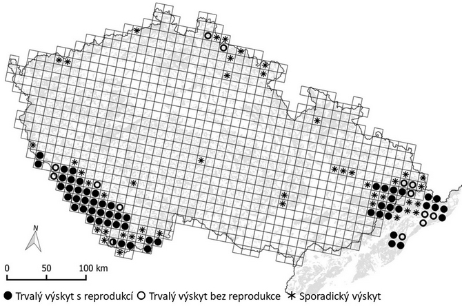 Výskyt rysa ostrovida 2012-2016 (zdoj: Kutal et al. 2017)