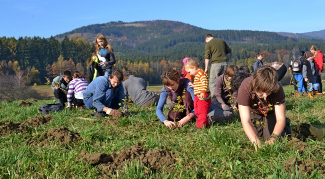 Volunteers planting trees in Jablunkov wildlife corridor