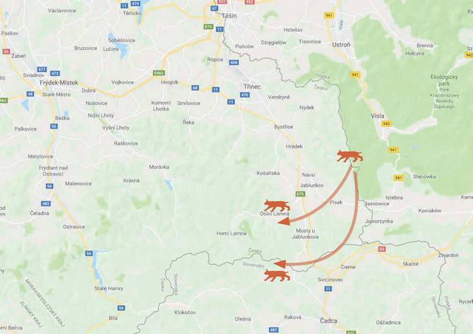 The map of Beskydy Mountains