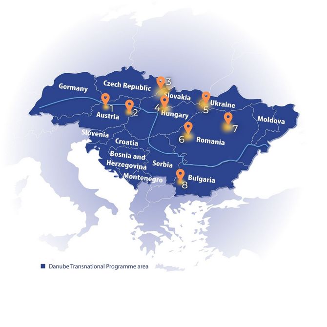 Mapa pilotních oblastí projektu